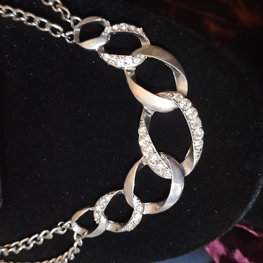 Double Chain Rhinestone Necklace - Picture 2 of 6